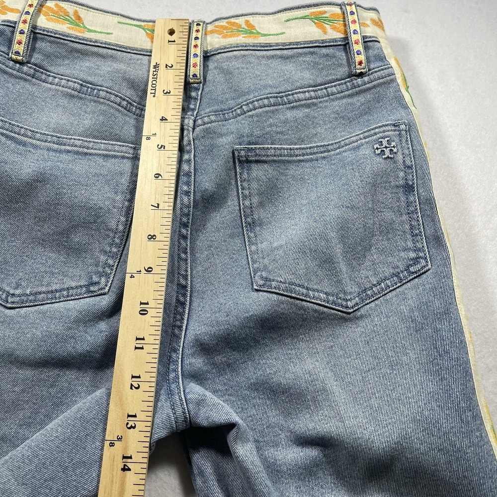 Tory Burch Women's Size 27 Floral Trim Button Fly Straight Leg Jeans Blue - Picture 9 of 12